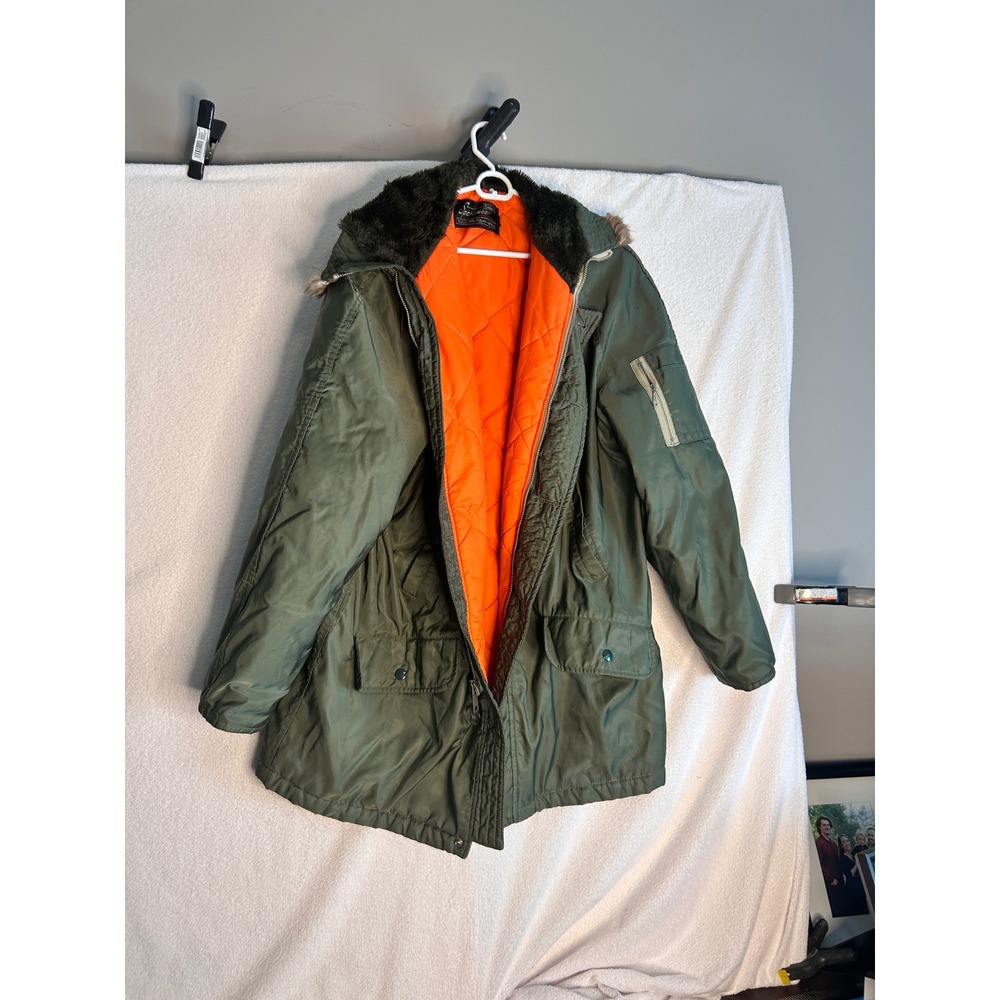 Vintage Sears Sportswear N-3B Snorkel Parka Olive Green Faux Fur Hood Size 42